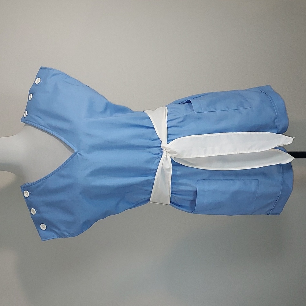 Vintage 80's Marissa Light Blue Belted V-Neck Romper w/ Deep Pockets Size Large